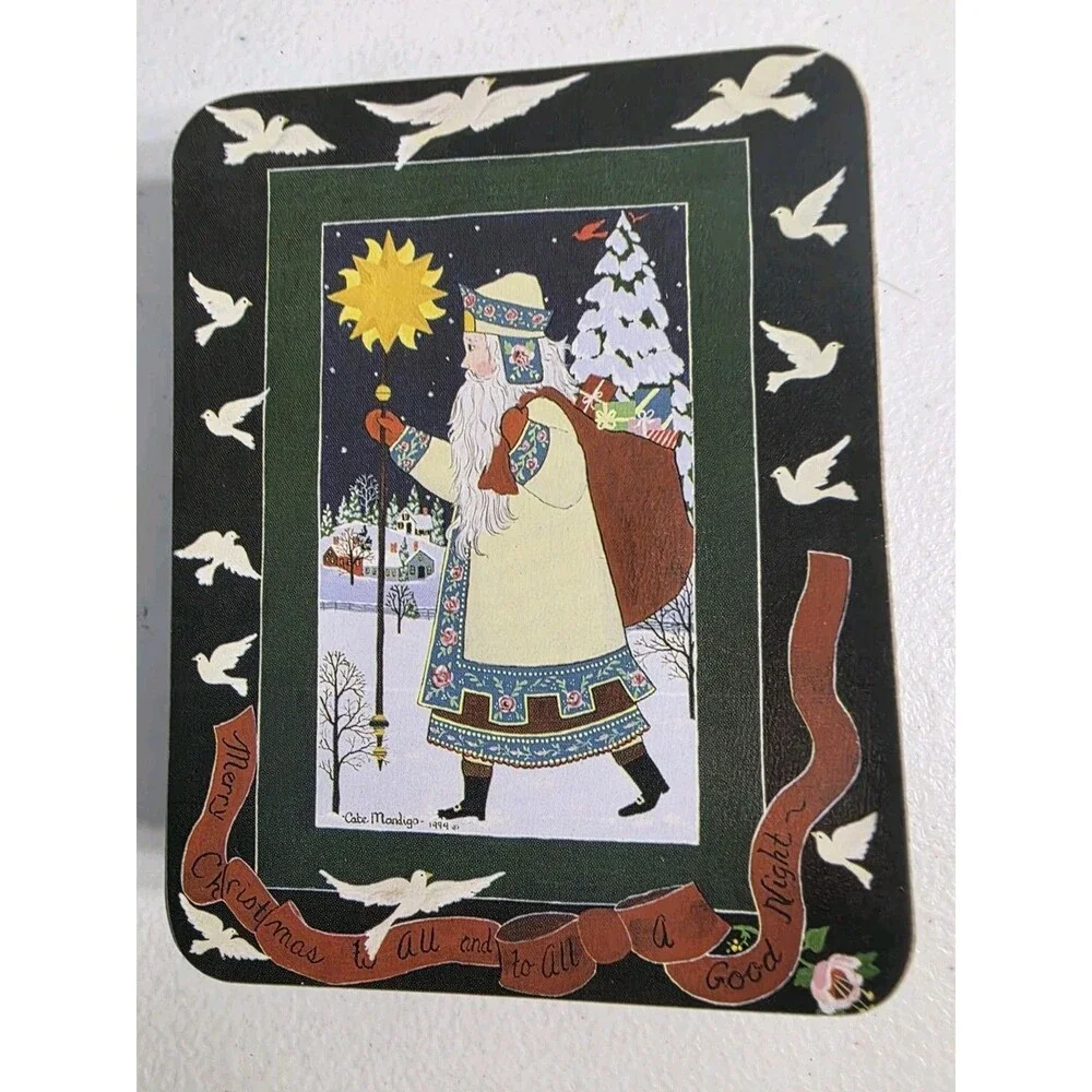 Acorn Christmas Coasters Boxed Set 6 Old World Santas Cork Backed Cate Mandigo